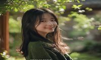 佐佐木明希写真照，清纯气质少女在柔和自然光下微笑，背景为日式庭院绿意